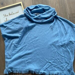 Neiman Marcus Blue Cashmere Cowl Neck Poncho-Style Sweater